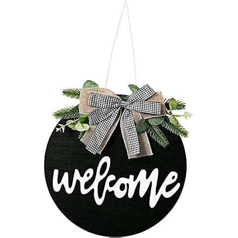 Welcome Sign Door Front Wreaths with Flowers Wooden Wall Hanging Plaque for Farmhouse Porch Decorations - Bowknot Cover