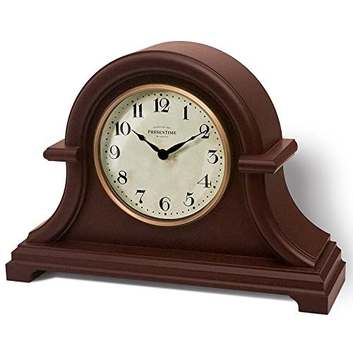Presentime & Co. Mantel Clock Vintage Farmhouse Series, Napoleon Desk & Shelf Clock, 13 x 10 inch, Domed Lens, Quartz Movement, ABS Plastic Case, Walnut Brown Finish (Home/Tabletop Decoration)