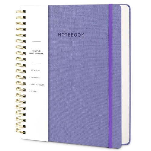 Image of Spiral Notebook - 8.5 x 10.98 Inch Large Hard Cover Notebook with Elastic Band & Pocket, 252 Pages, Lay Flat Wirebound Journal for Work, School, Planning & Note Taking Violet