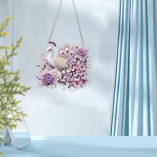 Image of Oversized Peacock Diamond Painting Hanging Ornament Kit for Adults | 5D Special Shape Diamond Art Hanging Kits for Adults, Acrylic Diamond Art Suncatcher Kits, Window Wall Home Decor