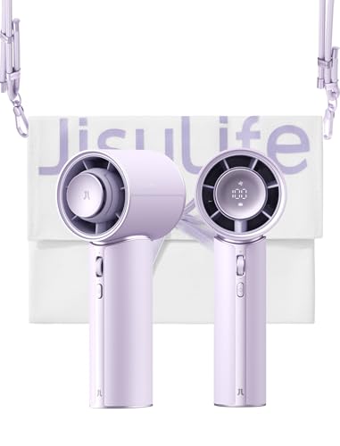 Image of JISULIFE Handheld Fan - Next‑Gen Cooling: 30H Max Runtime, 100‑Speed Turbo Air, Premium PU Leather, Aroma Pod Innovation, Portable Fan for Travel, Gifts for Women Men- Misty Purple (Pro1 Mini, 1Pc)