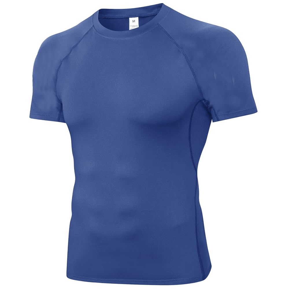 Yuerlian Men's Compression Shirt Short Sleeve T-Shirt Baselayer Sports Tops Workout Gym Running Cool Dry Compression Shirts Blue