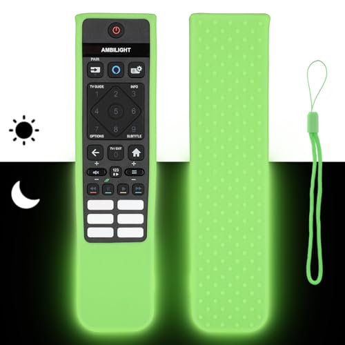 Custodia Telecomando in Silicone Compatibile Con Philips SRC-3215-01 SRC-3215-06 SRC-3216-12 SRC-3216-06S TV Telecomando Copertura Protettiva Antiurto Con un Cordino(Verde Fluorescente)