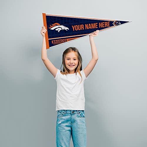 Image of Rico Industries NFL Football Denver Broncos Personalized - Custom 12 inch x 30 inch Soft Felt Pennant - EZ to Hang