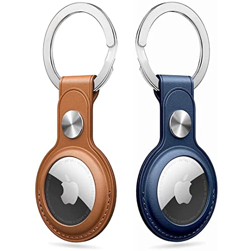 PU Leather AirTag Keyring Holder Compatible with Apple AirTag Keychain. Anti-Lost Scratch-Resistant Secure Key Ring for Keys Pet Collar Luggage Travel. Anti-Fall Protective Air Tag Case Cover