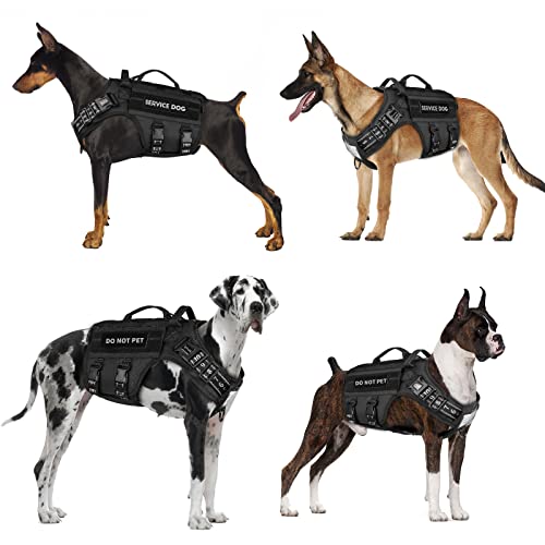 Kastty Premium Tactical Dog Harness, Military Dog Harness Patent Straps, Extended Service Dog Vest No Pull Dog Harness With 2 Pockets, 6X Buckles, 2 Way Handles& Metal D Rings, Personalized Dog Vest #TOP6