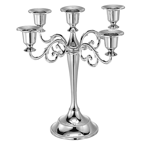 PATIKIL Métal Bougie Rester pour Fuseau Bougies, 5 bras Candélabre Chandelier Support 10.5 Pouce grand pour Mariage Fête Dîner Tableau Maison Décoration, Argent