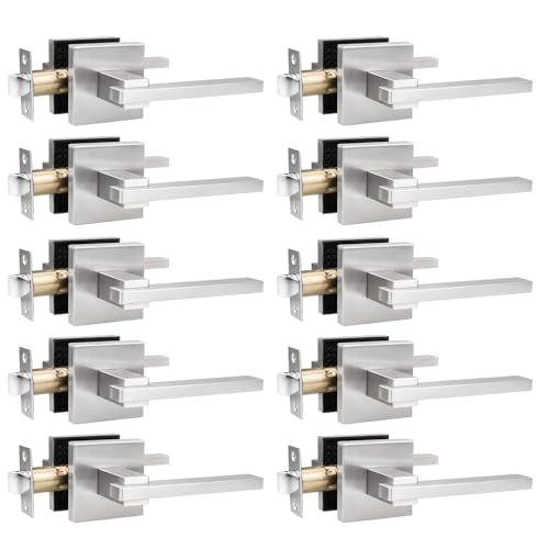 Image of Orger 10 Pack Interior Passage Door Lock Brushed Nickel Hallway /Closet Door Lever, Keyless Door Lever Handle with Square Rosette, Modern Non-Locking Interior Door Lever