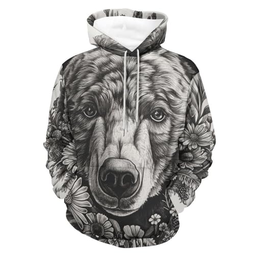 Sweatshirt fleur d'ours noir avec capuche manches longues pullover taille S