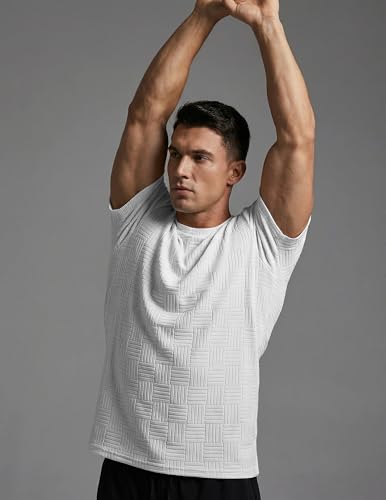 Image of JMIERR Mens T-Shirt Casual Stretch Solid Crewneck Short Sleeve Tees Textured Shirts