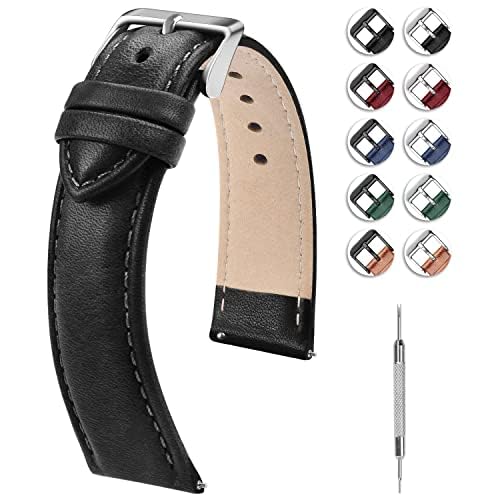 Image of Fullmosa 20mm Quick Release Leather Watch Band for Garmin Samsung Galaxy | Strap for Garmin Vivoactive 6 /5,Venu Sq 2 /Sq,Galaxy Watch 7 /6 /5 40mm 44mm Women Men, Gradient Black&Silver Buckle