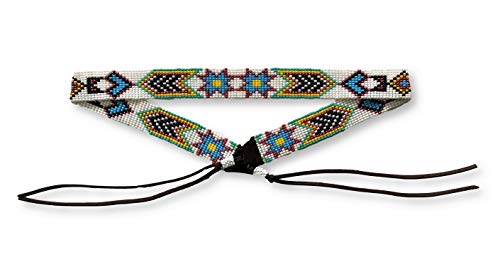 Hat Band, Hatband, Western Cowboy, Cowgirl Beaded Hat Bands, Blue, Green and White, Aztec Designs, Leather 7/8 Inches x 21 Inches (Blue and White) Hat Band, Hatband, Western Cowboy, Cowgirl Beaded Hat Bands, Blue, Green and White, Aztec Designs, Leather 7/8 Inches x 21 Inches (Blue and White)