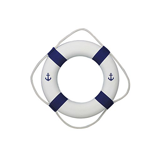 Handcrafted Model Ships Classic White Decorative Anchor Lifering with Blue Bands 20"
