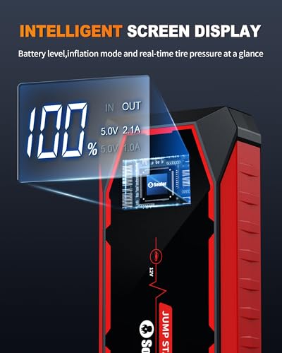 Image of Jump Starter, 5000A Battery Jumper Starter Portable, Car Battery Jump Starter, Power Booster Pack 12V Lithium Jump Box with Jumper Cable and LED Lights (All Gas / 12L Diesel Engines)