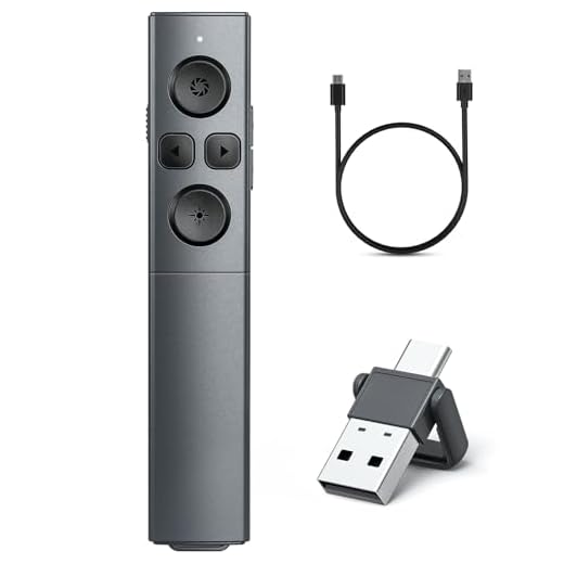 2-in-1 USB Type C Presentation Clicker, Rechargeable Wireless Presenter Remote, Clicker for PowerPoint Presentations, Pointer for Presentations Slide Advancer with Volume Control for Mac,Computer, PPT