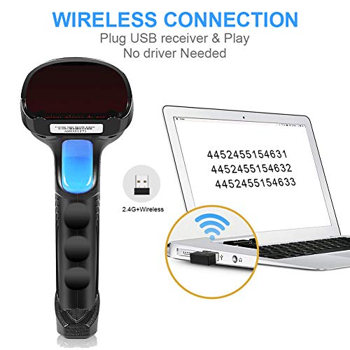 Barcode Scanner Wireless & Wired Handheld, Turimon Rechargeable Barcode Reader Scanner, USB Quick Laser Barcode Scanner Gun for Library Book, Warehouse Inventory, Store Price Tag