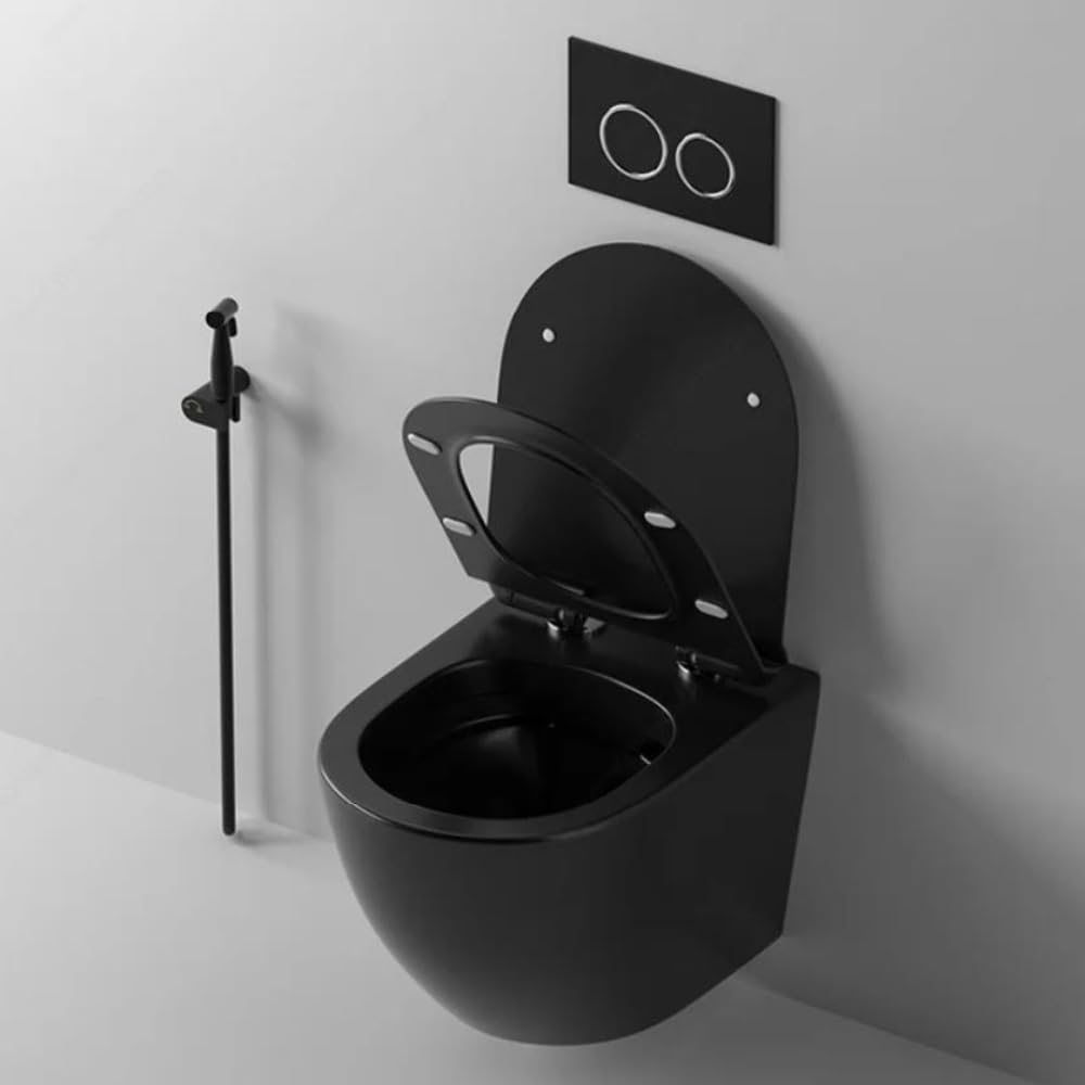 Inodoro Completo Suspendido Negro Mate y Asiento Ultra Fino con Caída Amortiguada