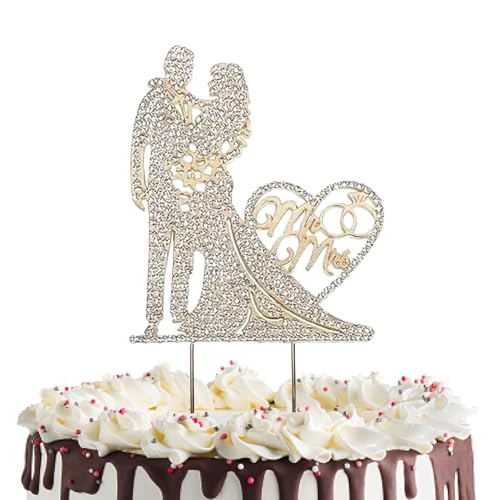 Cake Topper Boda Topper Tarta Boda Novia Y Novio Silueta De Boda Con Silueta De Novia Y Novio, Diseño De Corazón Doble Y Letras Mr&Mrs - Ideal Para Bodas, Compromisos, Aniversarios Y Fiestas