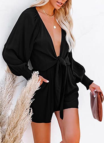 Alvaq Jumpsuits For Women Dressy Spring Summer Resort Wear For Women 2023 Deep V Neck Rompers Party Sexy Dresses,Black,Large #TOP6