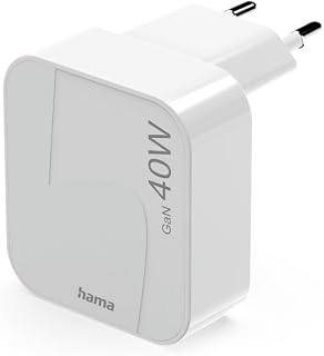 Hama GaN USB-C snellader, 40 W, 2 USB-C-poorten, 1 x 40 W + 1 x 20 W, netvoeding, mini-oplader PD, SoC, plat, ultra compact en opvouwbaar, Qualcomm Quick Charge, voor Apple iPhone smartphone, Android