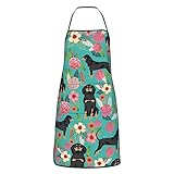 MSINCUDJ Tabliers de Cuisine, Tablier de Cuisine Floral de Race de Chien Noir et feu Coonhound avec Poches, Tablier de Chef imperméable Bavoir réglable pour Unisexe