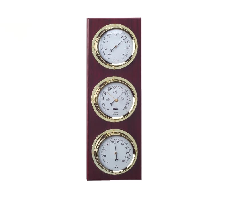 Stazione meteorologica nautica argento Barometro e stazione meteorologica in legno nautico 39 cm, Stazione meteorologica interna esterna. 3 orologi, barometro, igrometro, termometro