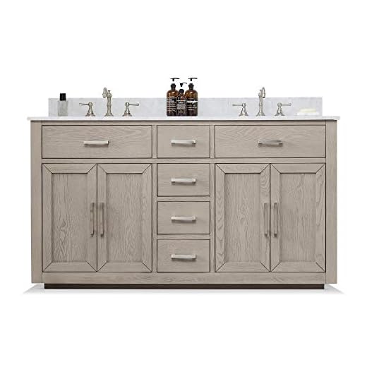 UrbanFurnishing.net - Grace 60-Inch (60") Mid-Century Bathroom Sink Vanity Set with Carrara White Quartz Top - Antique Gray