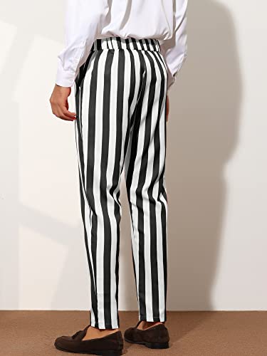 Lars Amadeus Striped Dress Pants for Men's Big & Tall Flat Front Business Trousers 34 Black White3