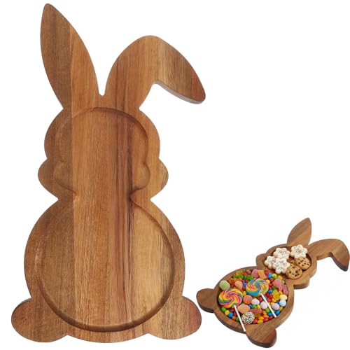 DOITOOL Easter Charcuterie Board, 13.76x7.86 Inch Easter Serving Tray Wooden Bunny Plate Rabbit-Shaped Platter for Dinner Food Fruit Candy Dish Spring Party Decoration