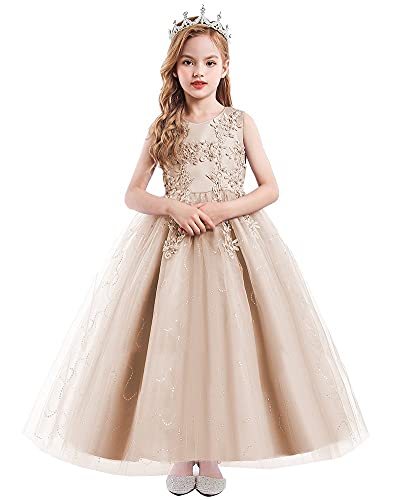HIHCBF Flower Girls Lace Applique Wedding Sequins Tulle Dress Princess Pageant Communion Birthday Christmas Party Ball Gown4