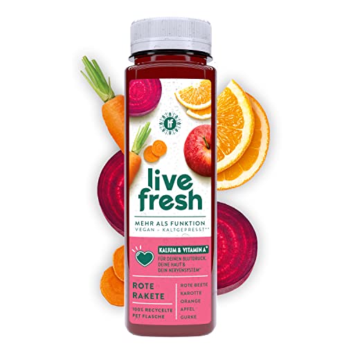 LiveFresh Rote Rakete | Kaltgepresst & nie erhitzt | Mit roter Beete | Frucht- & Gemüsedirektsaft (6x 250ml)