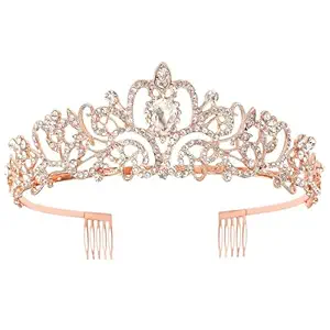Tiara Crown for Women, Headband Hair Accessories for Birthday Wedding Party Costume Rose