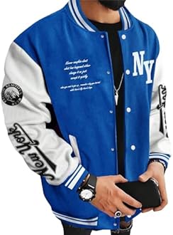 SOLY HUX Men's Varsity Jacket Color Block Letter Graphic Long Sleeve Baseball Jacket Bomber Coat