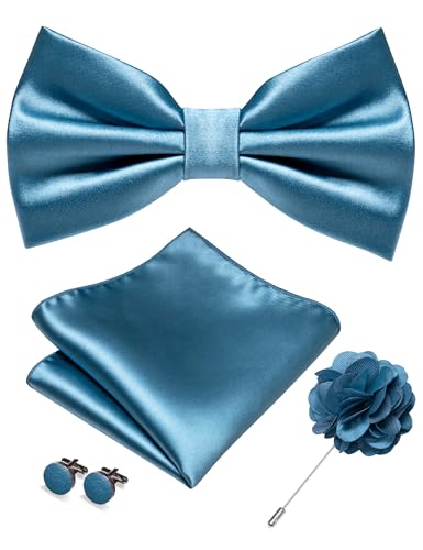 Image of RBOCOTT Solid Color Bow Tie and Pocket Square with Lapel Pin Cufflinks Set 4PCS