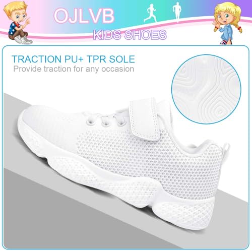 OJLVB Sneakers for Girls and Boys, Kids Running Tennis Shoes, Gym Trail Track Athletic Walking Shoe White 11.5 5