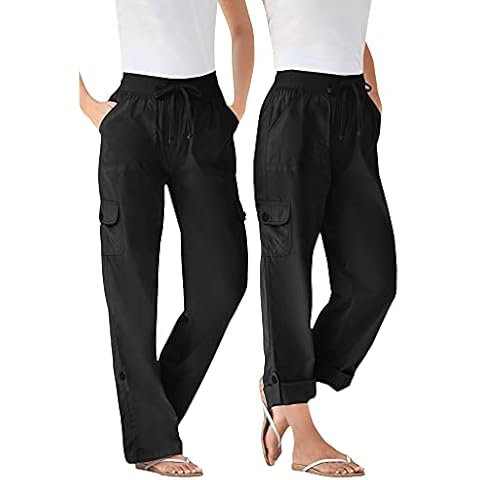 Woman Within Plus Size Convertible 2-in-1 Cargo Pant & Capri Elastic Waist - 20 W, Black Cover