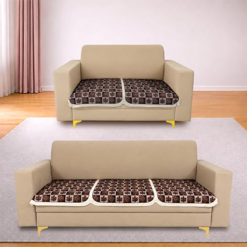 Image of Homerz Premium 'Maharaja Paradise Series' Sofa Cover | Net Fabric Sofa Cover | Washable, Anti-Dust Backed & Wrinkle Resistant Cover (Leafy Checks, 5 (3+2) Seater, Only Seat Cover)