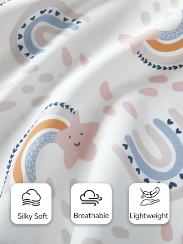 Image of TILLYOU Mini Crib Fitted Sheets - Soft Knit Sheet for Pack N Play, Microfiber Mini Crib Sheets, 38 x 24 Playpen Bedding Sheet for Baby 2 Pack, Machine Washable, Rainbow Star