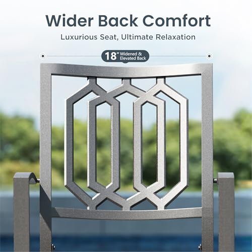 Image of PHI VILLA Patio Dining Chairs Set of 2, Stackable&Wrought Iron | Black Stackable Wrought Iron Outside Dining Chairs, All Weather Heavy-Duty Furniture for Patio, Deck, Porch, Backyard