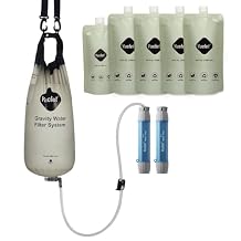 Gravity Water Filter System for Hiking, Camping, Travel, and Emergency Preparedness Include 1 Gravity Bag, 2 Water Filter Straw, 1P 20-Oz Water Pouch, 4P 34-Oz Water Pouches