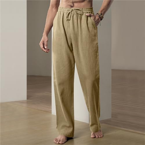 evzosrz Men's Casual Linen Pants Loose Fit Straight-Legs Stretchy Waist Hip Hop Beach Yoga Lounge Trousers with Pockets3