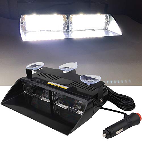 yifengshun Faro di emergenza con 16 LED e ventose, 12 V, ad alta luminosità, luce stroboscopica, per camion, rimorchi, tetto interno, parabrezza, cruscotto, forze dell'ordine (bianco)