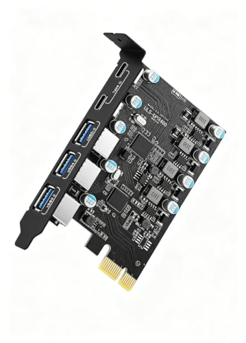 Sinefine USB 3.0 PCIe Card 5 Ports Expansion Card (3 USB A and 2 Type-C Ports) Internal Converter PCI Express Expansion Card for Desktop PC Card