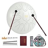 FOUR UNCLES Steel Tongue Drum 12 Inch 13 Notes Hand Pan Drums with Travel Bag Sticks Music Book Mallets, C Major Musical Instruments for Entertainment Meditation Yoga Zen Gifts (White)