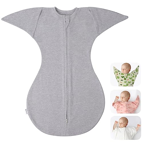 Image of Knirose Arms Up Swaddle Blanket - 2-Way Zipper for Newborns 0-3 Months, Sleeved Sleep Bag Swaddle Sacks and Calming Reflexes. Transition Wearable Blanket for Comfortable Rest and Snug Fit