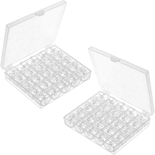 Suytvenxau 50 Pieces Sewing Machine Bobbins Transparent Plastic - with Storage Case Box, Bobbins Compatible with Brother Singer Babylock Janome Kenmore & Most Home Sewing Machine