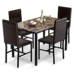 AWQM 5 Piece Dining Table Set for 4,Faux Marble Kitchen Table and Chairs for 4, Modern Dining Room Table with 4 Chairs,Dinner Table Set for Small Spaces, Brown