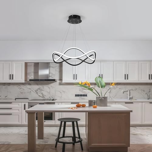 Modern LED Pendant Light Dimmable, Remote Chandelier Lighting Fixture Adjustable Hanging Pendant Ring Dining