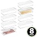 mDesign Long Plastic Kitchen Pantry/Fridge Storage Organizer Box Containers with Hinge Lid for Shelves or Cabinets, Holds Food, Snacks, Seasoning, Condiments, Flatware, Utensils - 8 Pack - Clear