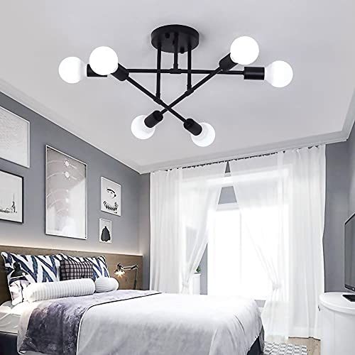 Lámparas colgantes para iluminar salones amplios, luminaria de metal negro de 6 luces 3